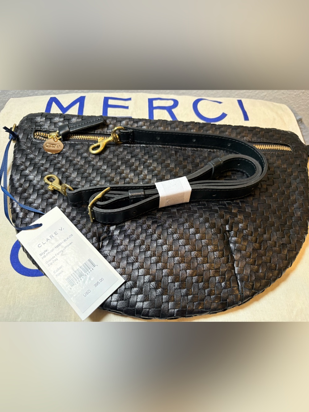 Brand new Clare V Black Woven Grande Fanny